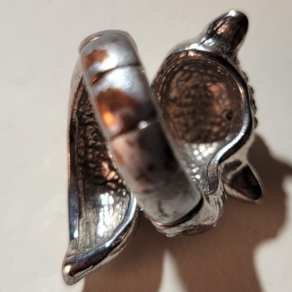 Fox Harlequin Pattern Black and White Rhinestone Stretch Ring Size 6 - Picture 3 of 4